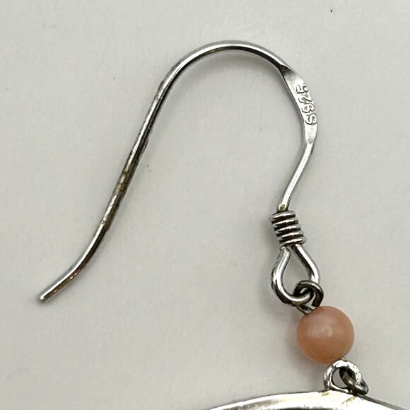 Vintage Sterling Silver 925 Hoop Earrings Peach Coral Bead Dangles Boho - Picture 5 of 10